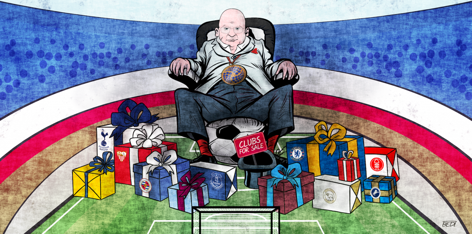 Hình vẽ mô tả "Phù thuỷ" Samuelson quyền lực như thế nào ở bóng đá Anh. Ảnh: Al Jazeera
