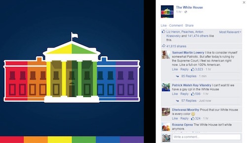 Facebook chính thức của Nhà Trắng với hiệu ứng cầu vồng