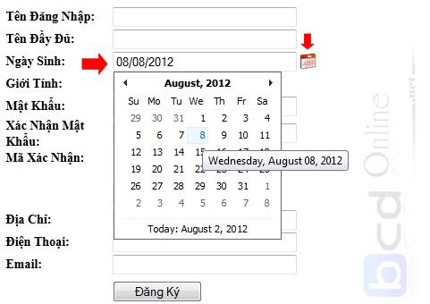 Demo sử dụng calendar ajax control toolkit trong ASP.Net