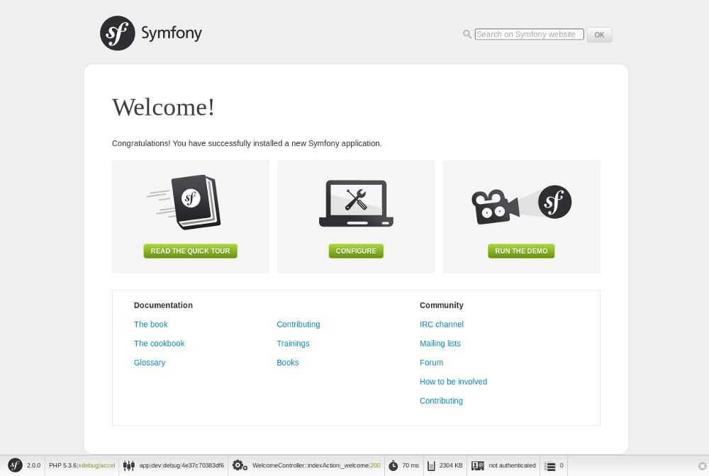 Symfony2 welcome page