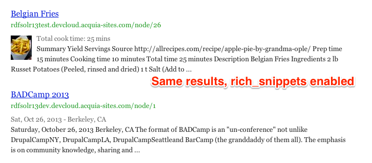 Two snippets from a multisite setup with Rich Snippets and RDF metadata