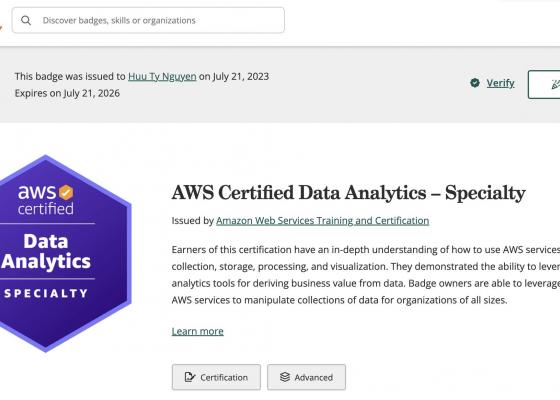 Tập tành theo học và thi AWS Data Analytics Specialty